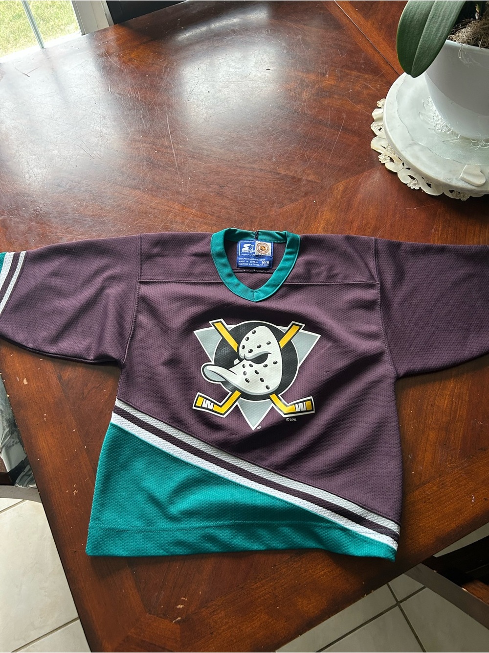 STARTER Purple & Teal Kids Medium Hockey Jersey with Mascot Crest
